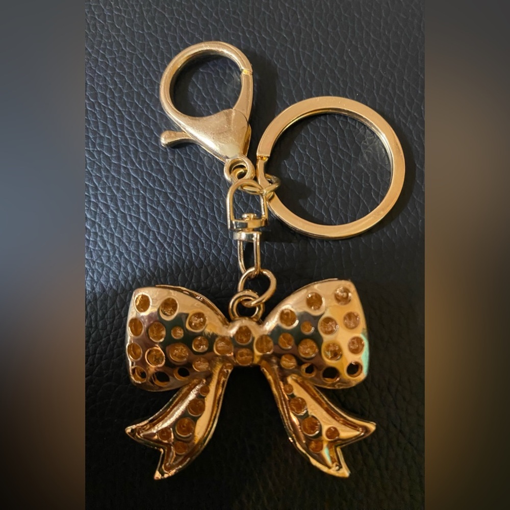 Gold Bow purse keychain with faux diamonds - Picture 3 of 4